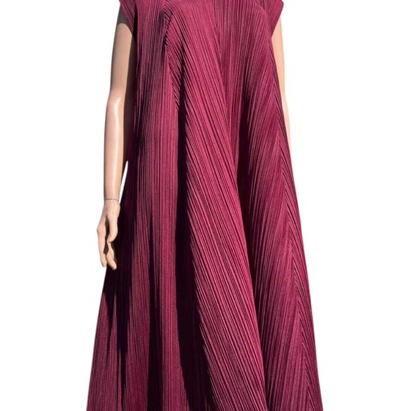 PLEATS PLEASE Issey Miyake Oversized Sleeveless Purple Red V-Neck Dress Size 3 L - Picture 2 of 11